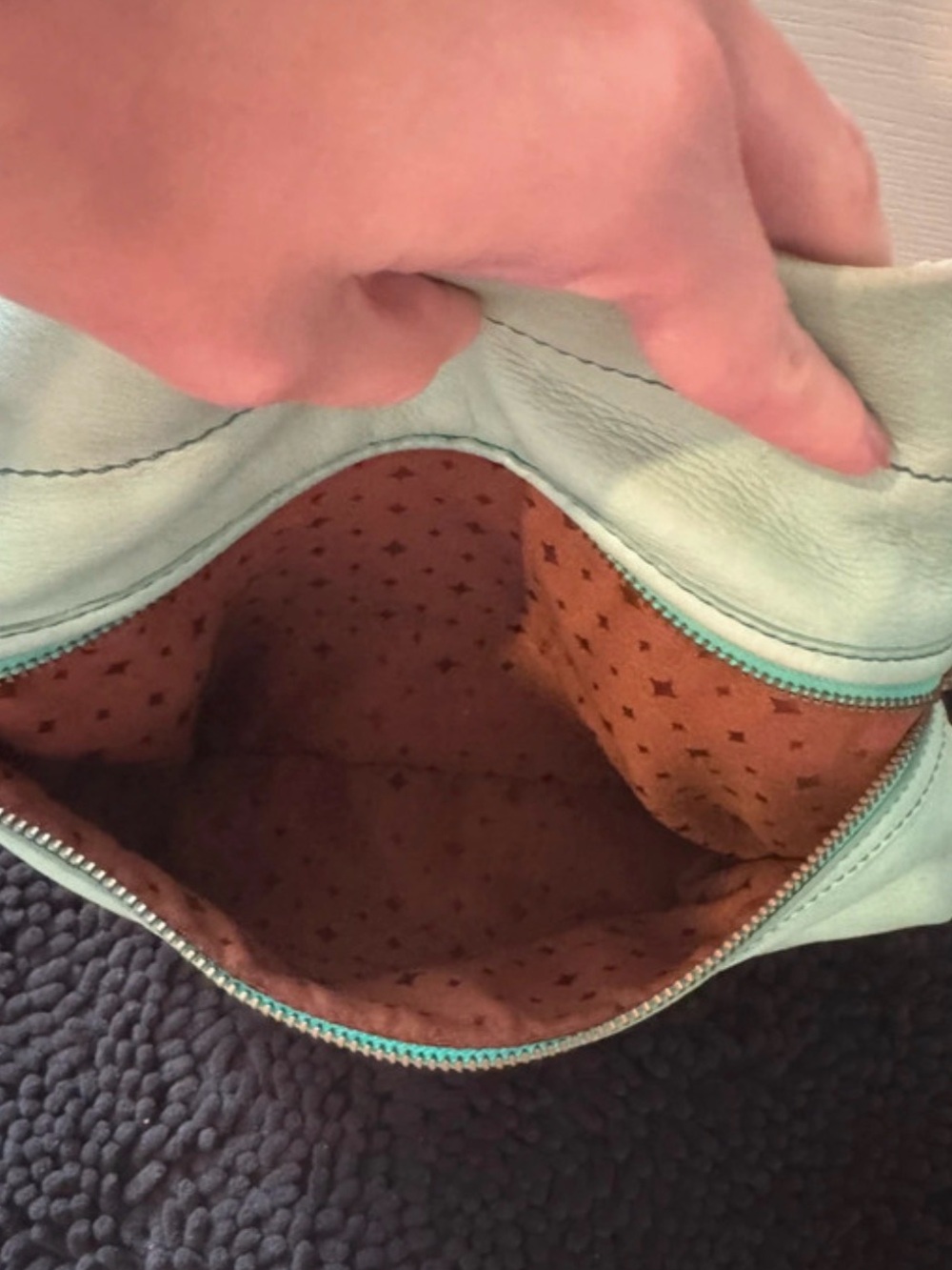 Fossil Mint Green Leather Shoulder Bag with Brown Accents - Picture 8 of 12